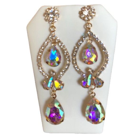 Silver Crystal Drop Earrings Wedding Bridal Bridesmaid Prom Statement Earrings - Picture 7 of 12